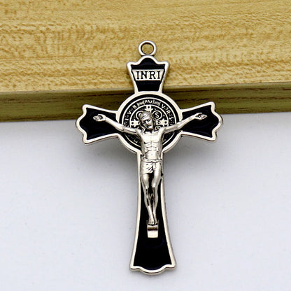 Diyalo 1 peça religiosa ouro prata cor exorcismo são bento crucifixo pingente de cruz amuletos para colar de rosário diy peças de joias