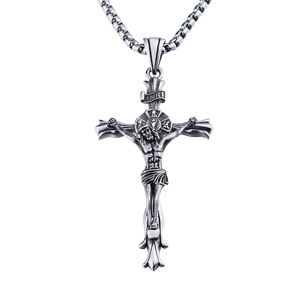 Vintage Jesus Cruz Colar Pingente para Homens, Aço Inoxidável, Punk Cruz, Colares Religiosos, Amuleto de Moda Jóias, Atacado, Novo