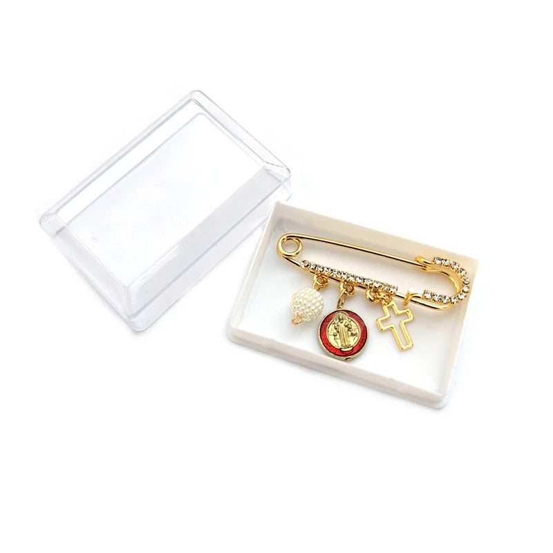 Broche Medalha São Bento com Cristais