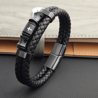 Pulseira Masculina de Couro com Cruz Devoto
