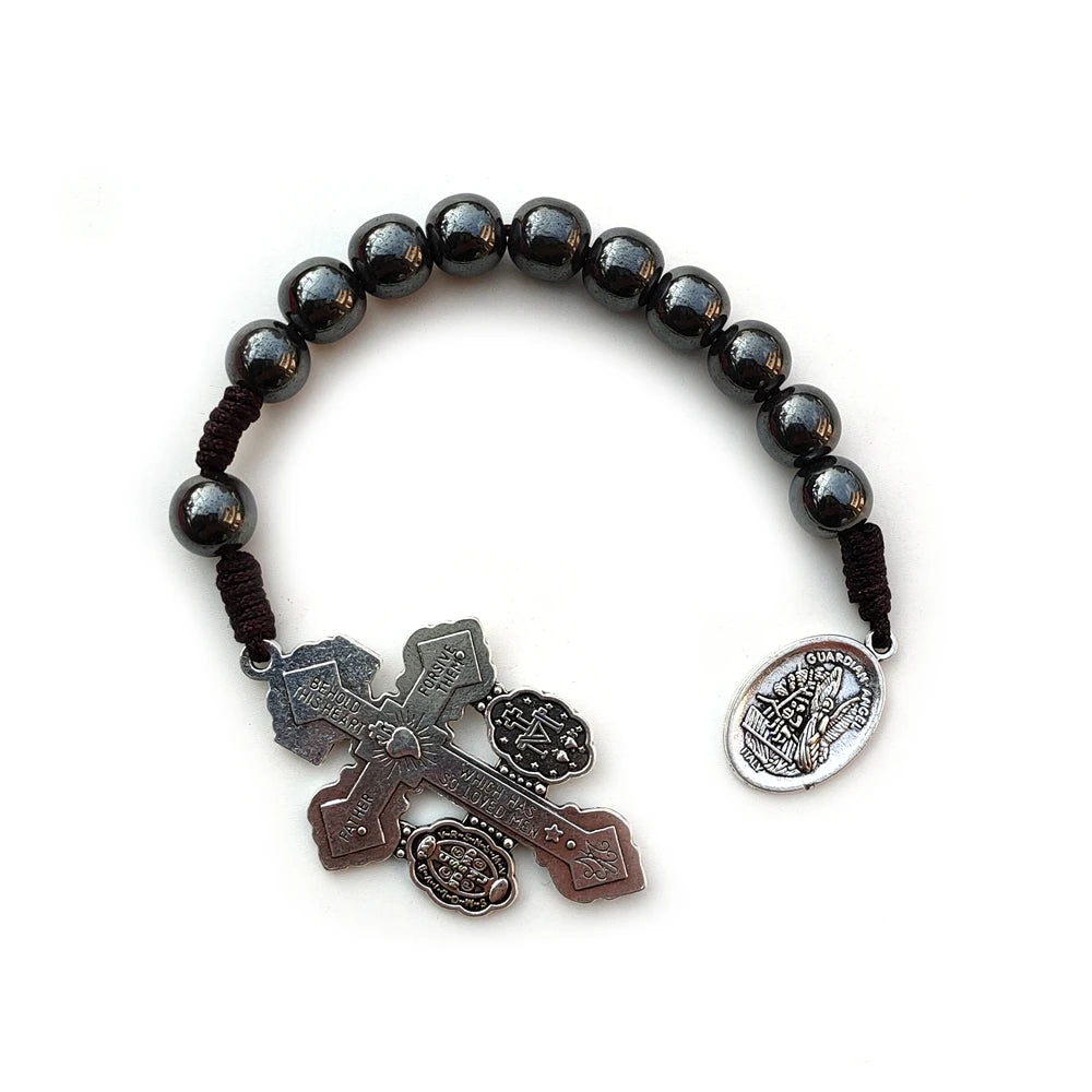 Mini Terço Dezena de São Miguel com Cruz do Perdão e Contas de Hematita