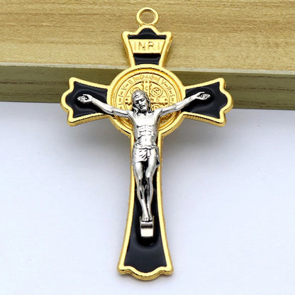 Diyalo 1 peça religiosa ouro prata cor exorcismo são bento crucifixo pingente de cruz amuletos para colar de rosário diy peças de joias