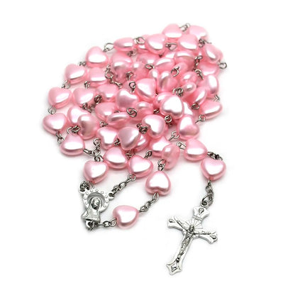 Terço Rosa com Contas de Coração