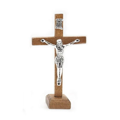 De madeira Jesus Católica Cruz com Suporte, Vintage religioso cristão crucifixo, Igreja Home Shelf, Enfeites de mesa, 1Pc