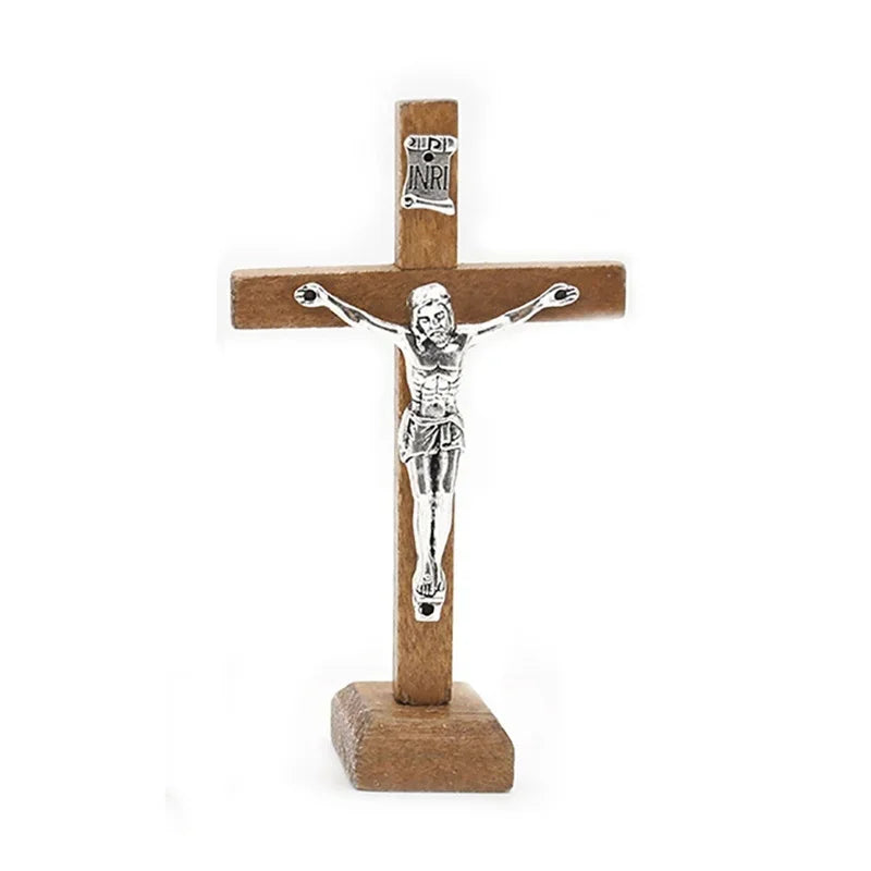 Crucifixo de Madeira com Suporte 10,5 cm - Decoração Católica