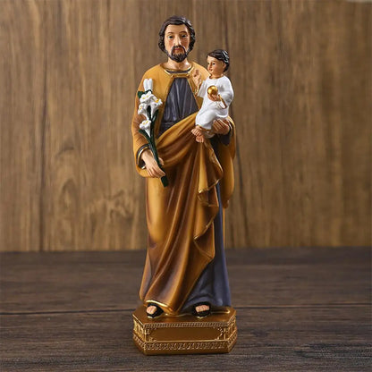 Resina Estátua de São José Carregando Criança, Jesus Resina Estátuas, Escultura Família, Figurinhas Rezando Religiosas, Decoração Para Casa Ornamento