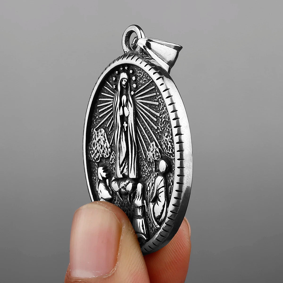 Colar Masculino Nossa Senhora de Fátima em Aço Inoxidável 316L