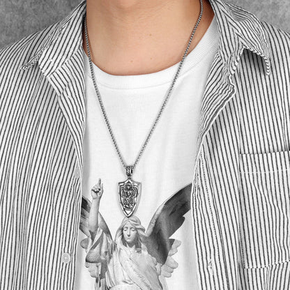 Colar Masculino Pingente de Escudo Arcanjo São Miguel