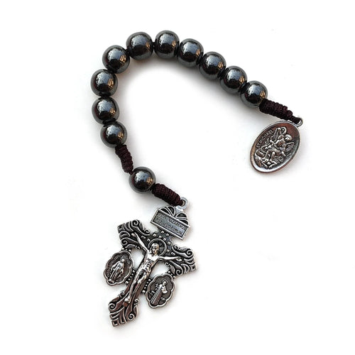 Mini Terço Dezena de São Miguel com Cruz do Perdão e Contas de Hematita