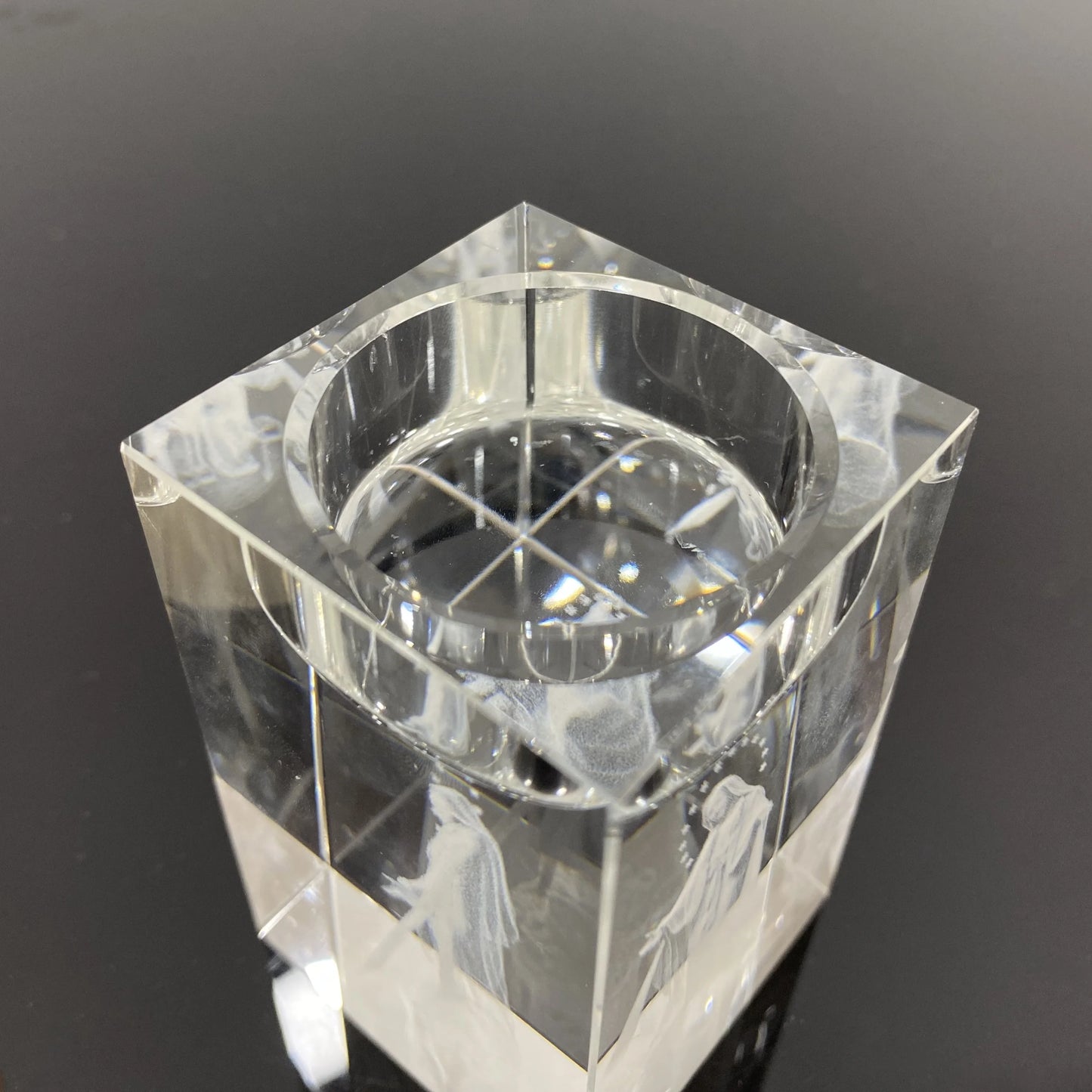 Castiçal de Cristal com Imagem de Jesus e Maria Gravado a Laser