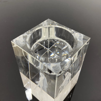 Castiçal de Cristal com Imagem de Jesus e Maria Gravado a Laser