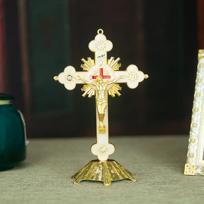 crucifixo de mesa com base dourado