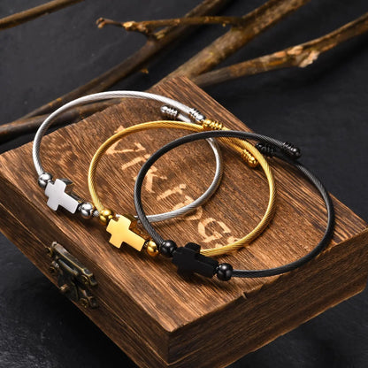 Pulseira Feminina de Aço Inoxidável com Cruz