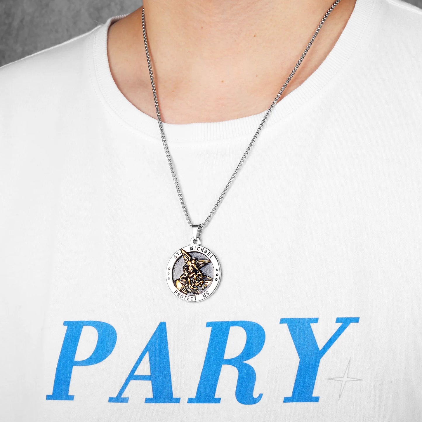 Colar Masculino de São Miguel Arcanjo em Aço Inoxidável