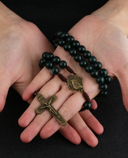 Terço Imaculado Coração de Maria com Contas Verde Escuro