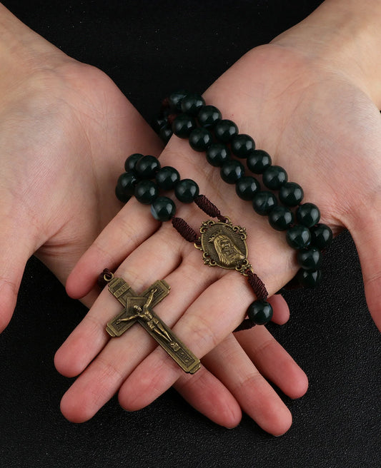 Terço Imaculado Coração de Maria com Contas Verde Escuro