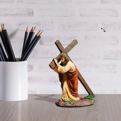Estátua de crucifixo Jesus Crosss Estátua de resina Figura de Cristo Acessórios religiosos católicos Decoração