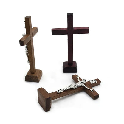 Crucifixo de Madeira com Suporte 10,5 cm - Decoração Católica