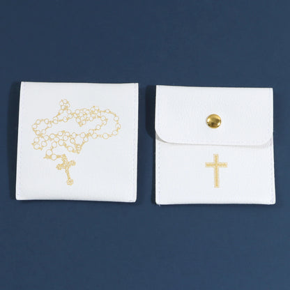 Bolsa Porta Terço em Couro com Cruz Dourada