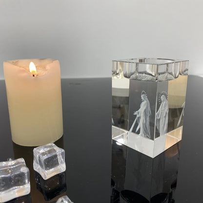 Castiçal de Cristal com Imagem de Jesus e Maria Gravado a Laser