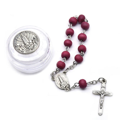 Dezena com Contas de Madeira Vermelha Nossa Senhora de Fátima