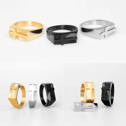 Anel Cruz Esculpida em Aço Inoxidável 316L para Homens