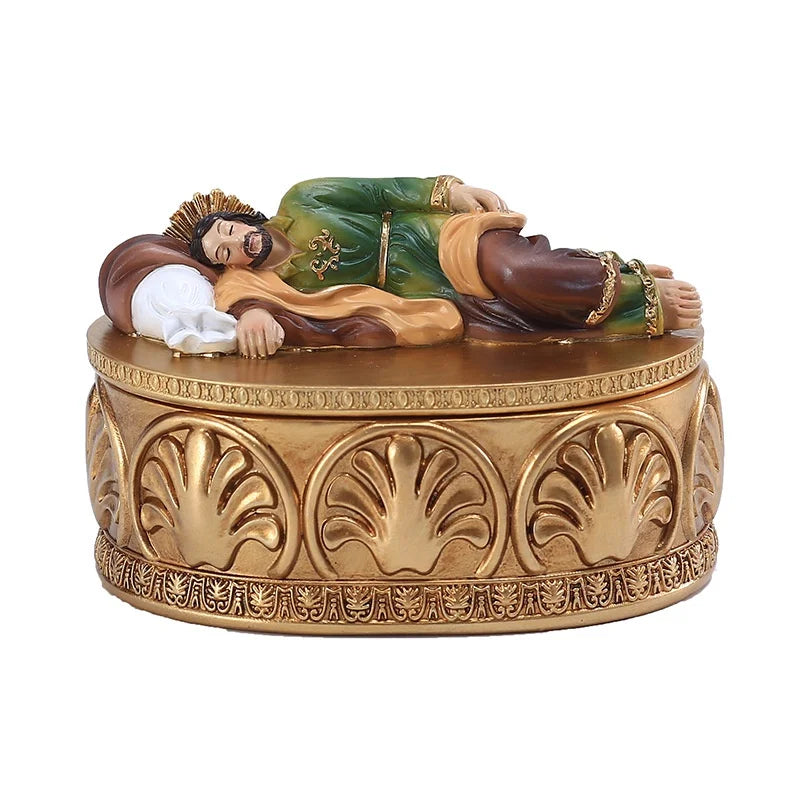 Religioso cristão dormindo saint joseph estatueta caixa de jóias ícone resina casa ornamentos católico sagrado decoração presentes