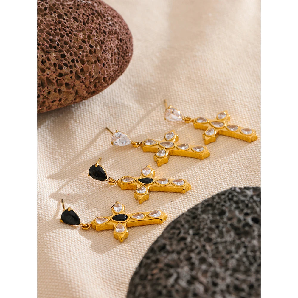 Brincos Dourados Cruz Celestial