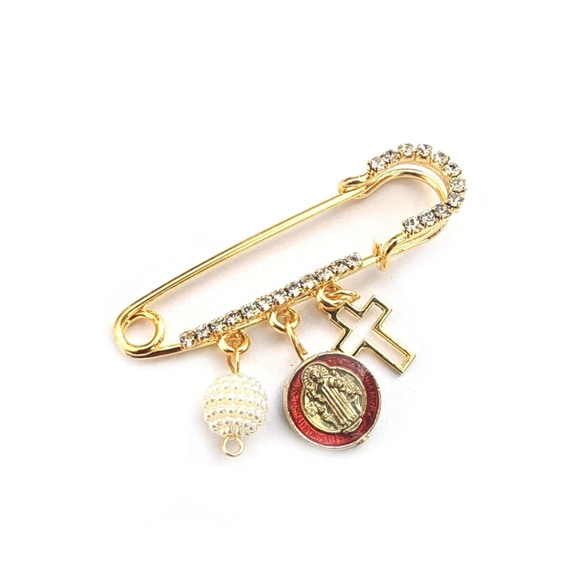 Broche Medalha São Bento com Cristais