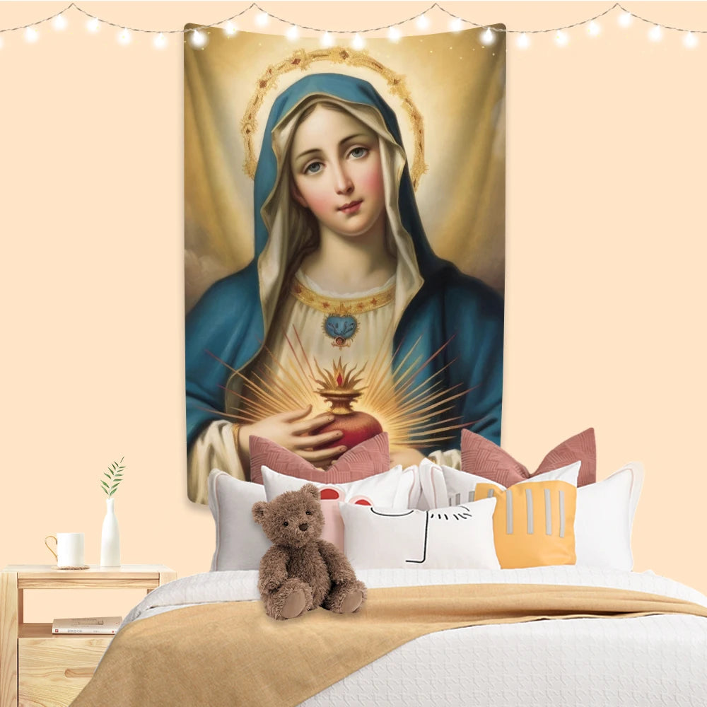 Tapeçaria Católica Virgem Maria para Decoração de Parede