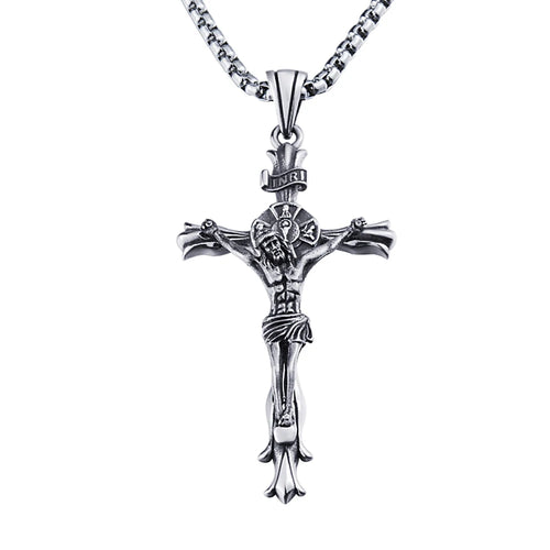 Crucifixo Colar Masculino Modelo Rex Gloriae Prata