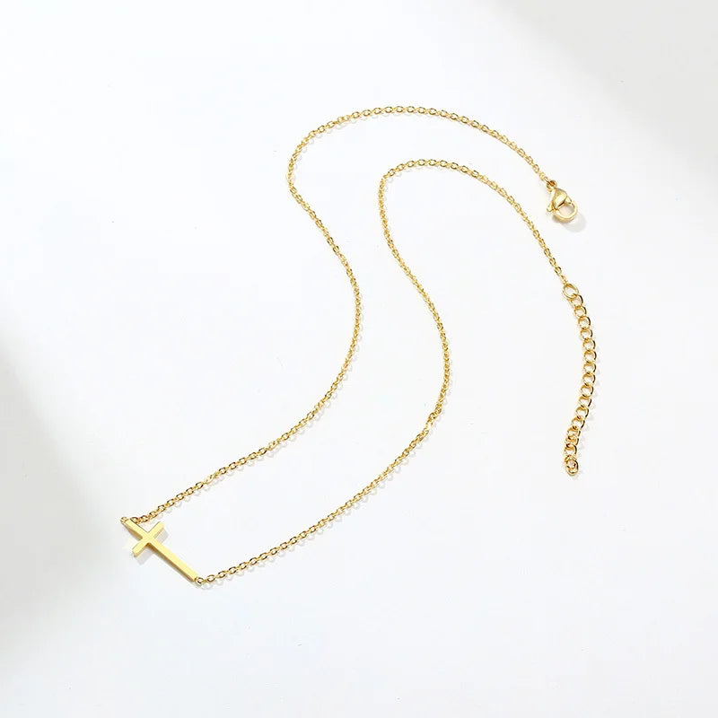 Colar transversal lateral, pingente crucifixo feminino, corrente ajustável de aço inoxidável, mãe esposa amigo presentes