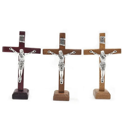 Crucifixo de Madeira com Suporte 10,5 cm - Decoração Católica