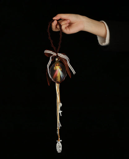 Diyalo-medalha católica de madeira, ornamento do coração sagrado do deus de jesus, pendente para o carro, joia religiosa