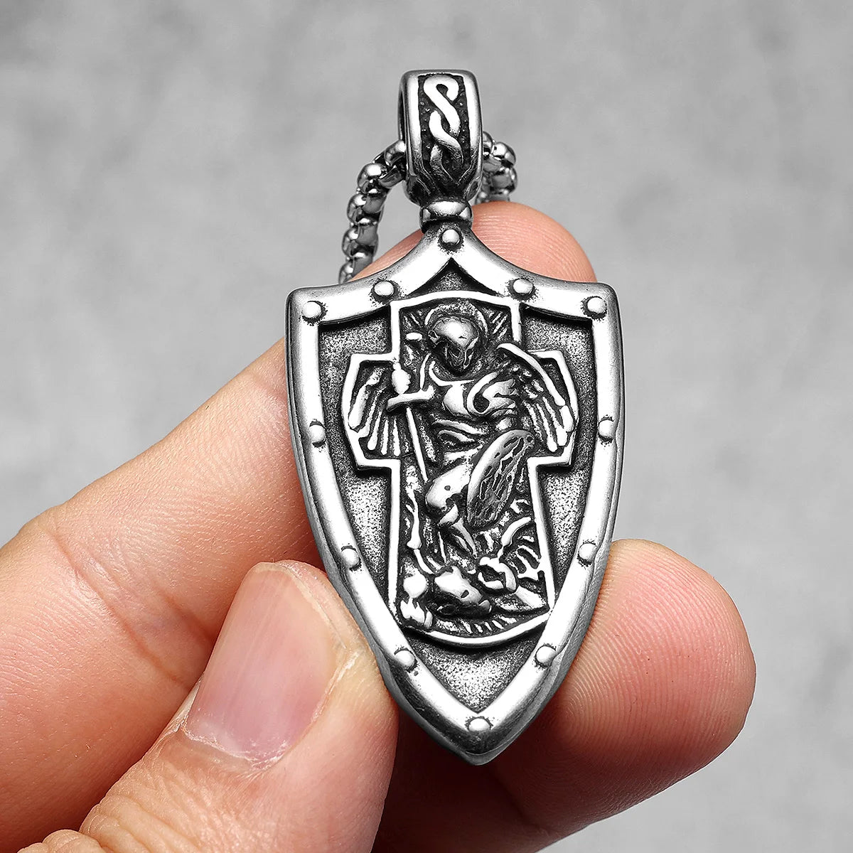 Colar Masculino Pingente de Escudo Arcanjo São Miguel