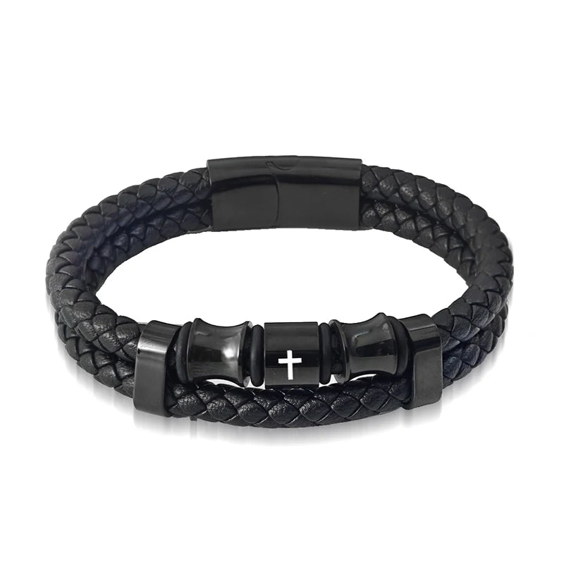 Pulseira Masculina de Couro com Cruz Devoto