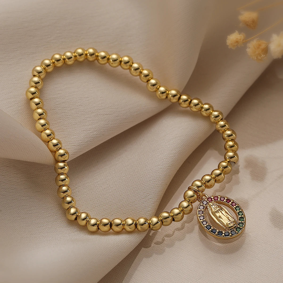 Pulseira Banhada a Ouro com Pingente de Nossa Senhora de Guadalupe