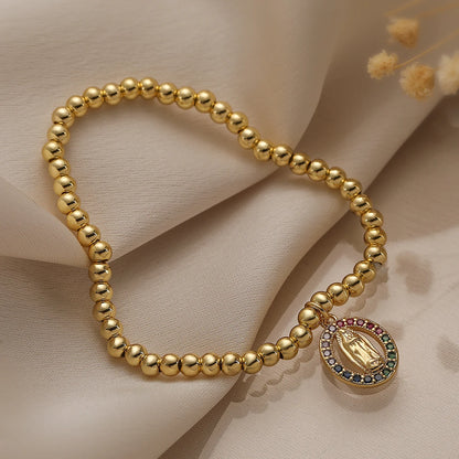 Mafisar-Banhado A Ouro Virgem Maria Cruz Pulseiras Pingentes para Mulheres, Corrente De Contas De Cobre, Presente Da Jóia Clássica, Nova Moda