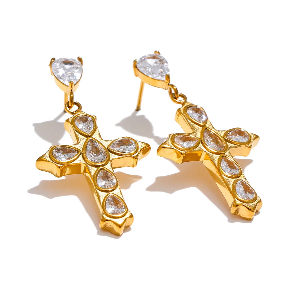 Brincos Dourados Cruz Celestial