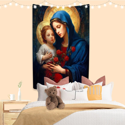 Tapeçaria Católica Virgem Maria para Decoração de Parede