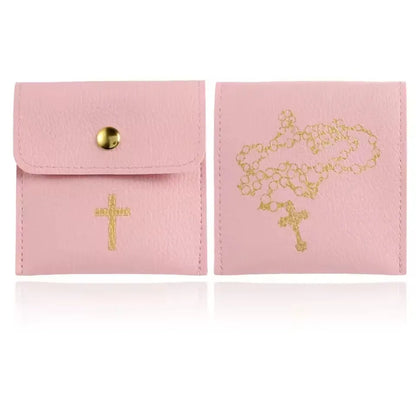 Bolsa Porta Terço em Couro com Cruz Dourada