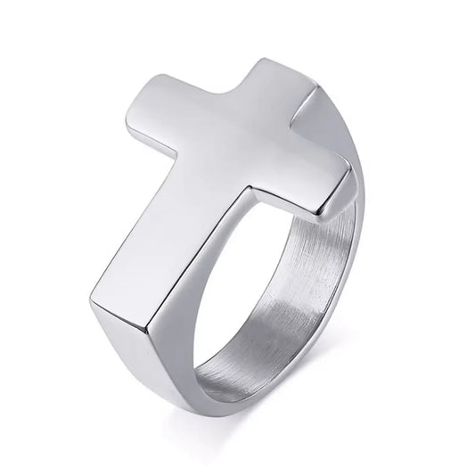 anel de cruz masculino prata