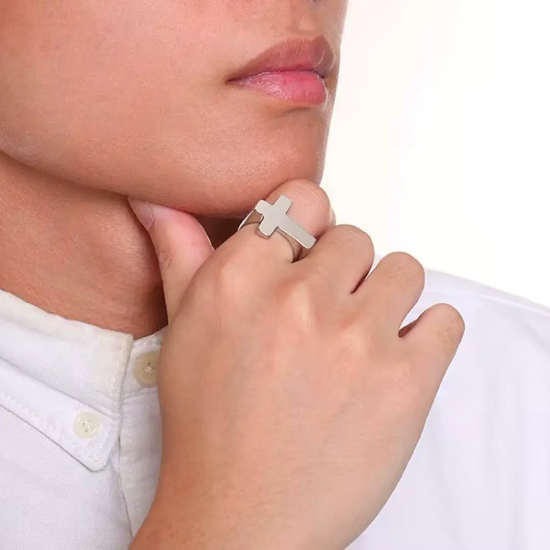 anel de cruz masculino prata