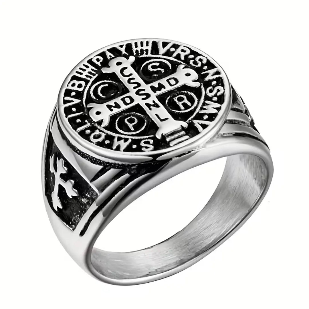 Anel de São Bento Masculino Prata