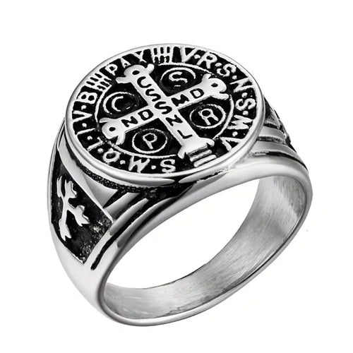 Anel de São Bento Masculino Prata