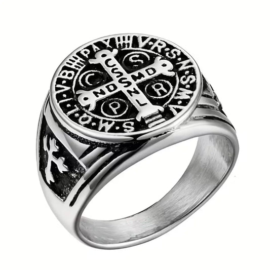 Anel de São Bento Masculino Prata