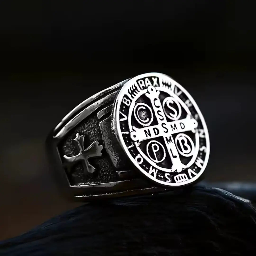 Anel de São Bento Masculino Prata