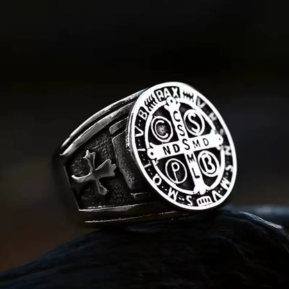Anel de São Bento Masculino Prata