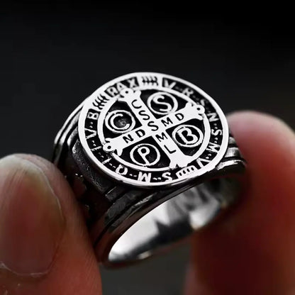 Anel de São Bento Masculino Prata