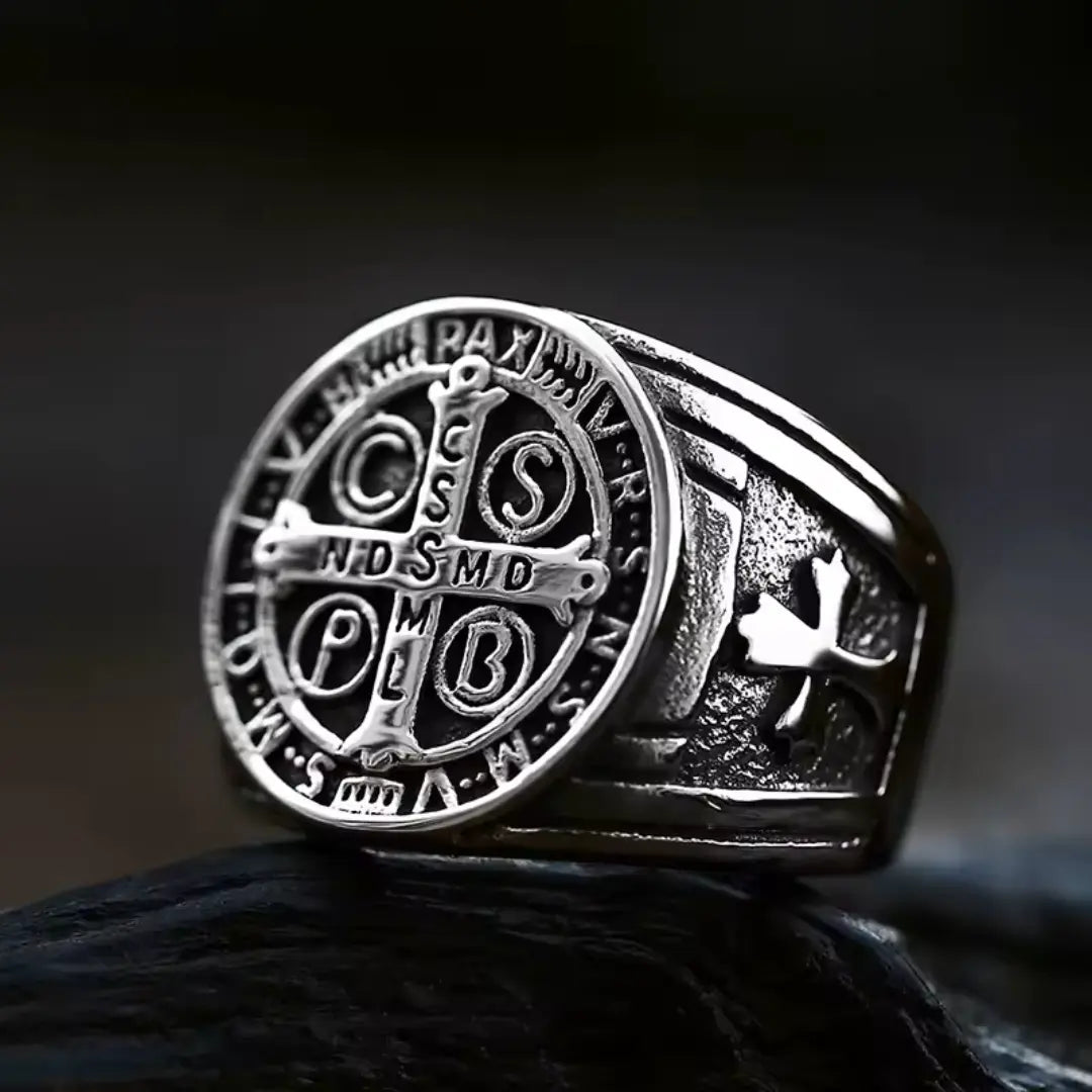 Anel de São Bento Masculino Prata
